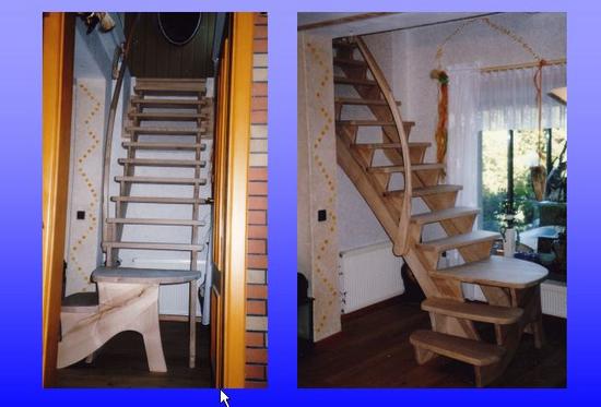 Platzsparende Treppe aus Buche
Wenn es wirklich eng zu geht, sind Ideen gefragt. An der gleichen Stelle stand früher eine Raumspartreppe, eine von der Sorte, bei der man die Füße nicht verwechseln darf.