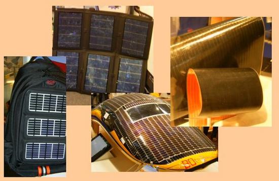 Solarzellen, biegsam, tragbar, flexibel
Nicht nur stationär, sondern auch beweglich werden Solarzellen eingesetzt. Vor allem die elastischen Dünnschichltaminate mit amorphen Silizium haben sich bewährt.
