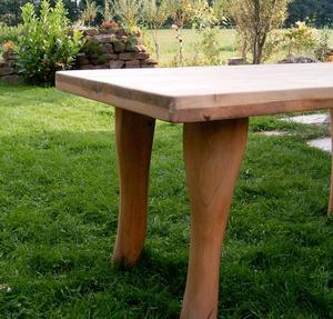 02.03.09 Geschnitzte Tischbeine für Gartentisch
Den Vergleich Holz gegen Kunststoff hat der Gartentisch aus Pappelholz schon lange gewonnen. Die Platte wurde aus Brettern kreuzweise verleimt und hat schon einige Sommer
