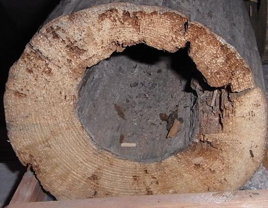 Holzrohr als Wasserleitung
Dieses Holzrohr hat als Wasserleitung über 200 Jahre lang seinen Dienst getan. In einer Zeit, als fließendes Wasser noch nicht in jeden Haushalt gehörte, wusste man den Dorfbrunnen